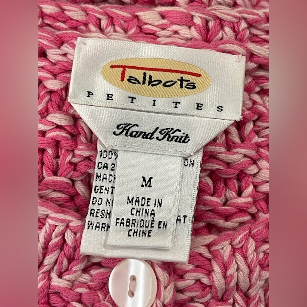 Talbots Vintage Barbie Pink Hand Knit Button Front Chunky Cardigan Sweater - Picture 3 of 5